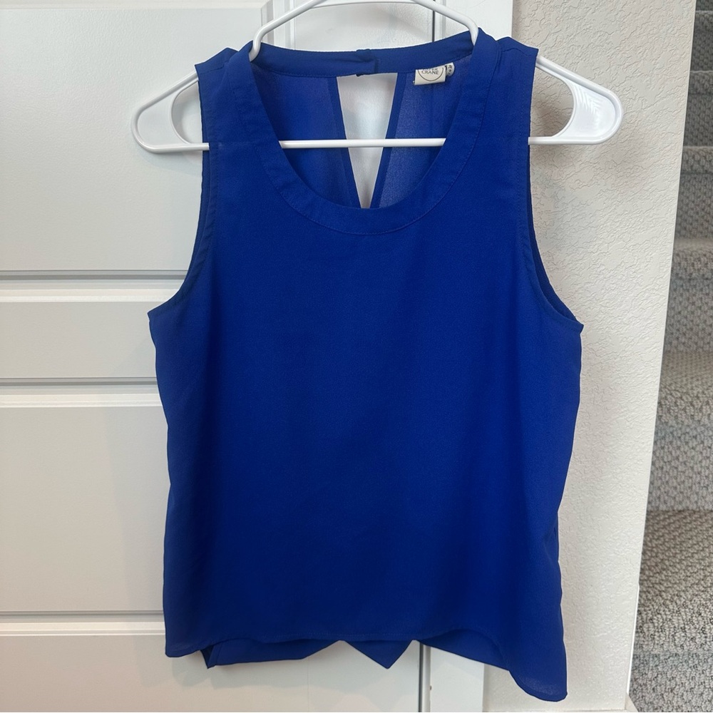 Paper Crane Blue Blouse Tank Top Criss Cross Back Cut Out Size Small